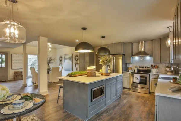 Nova Light Grey Cabinets with Kitchen Island