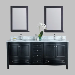 72 Inch Port Double Sink Brown Bathroom Vanity with Marble Countertops
