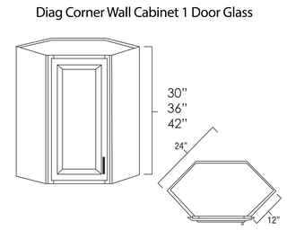 Diagonal Corner Wall Cabinet 1 Door Glass Summit White Shaker