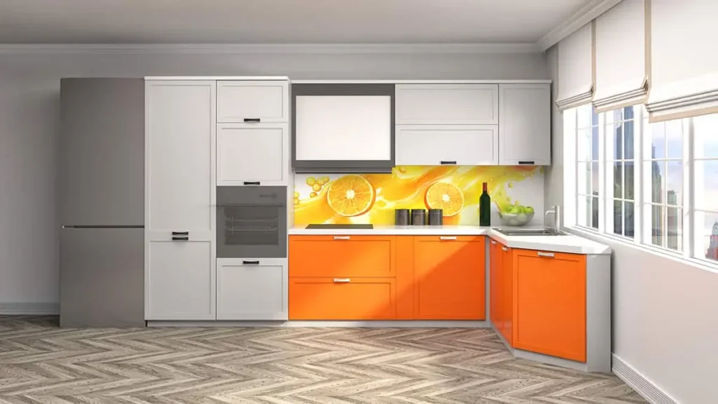 kitchen with Orange Cabinets and Gray Floor in Columbus Ohio