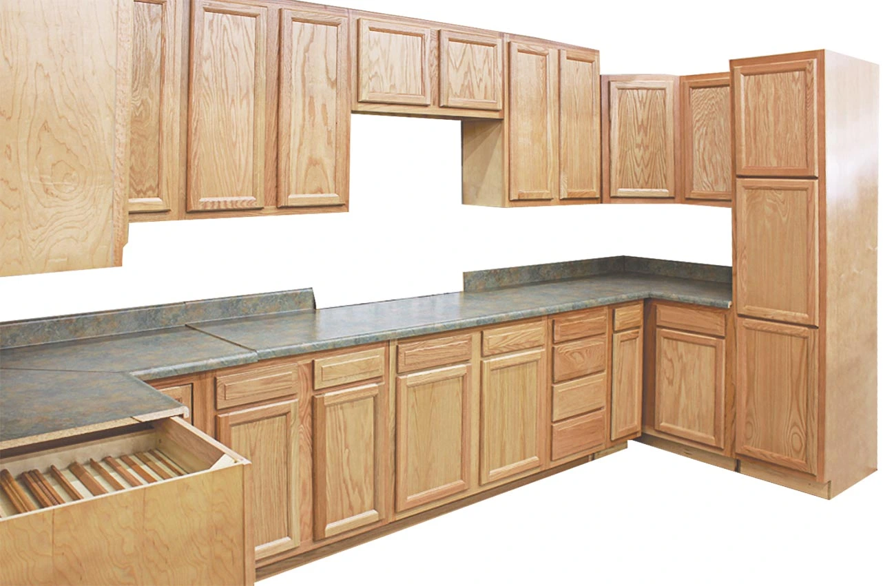 Honey Oak color Recessed panel kitchen cabinets