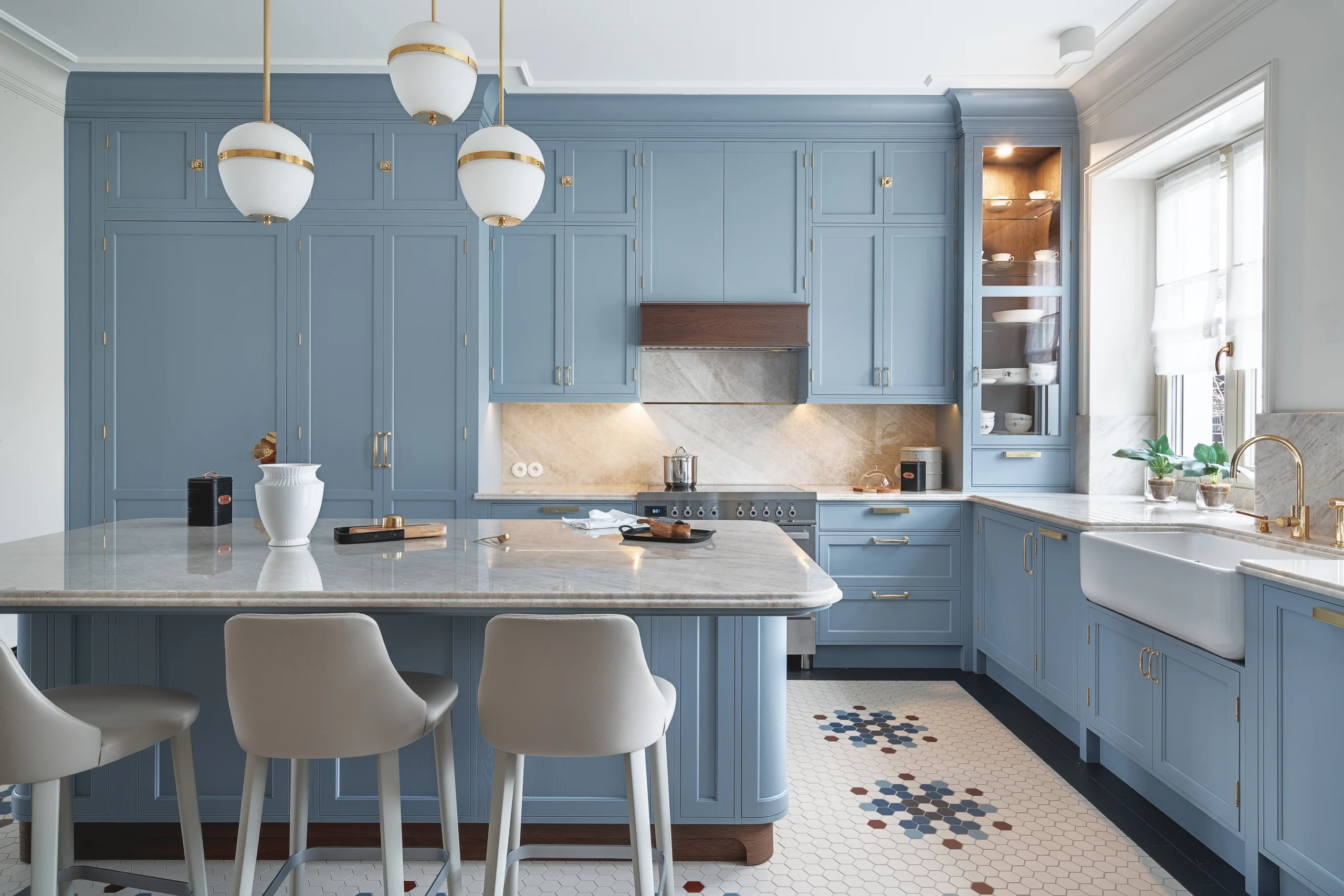 Shaker Style light blue color kitchen cabinets door