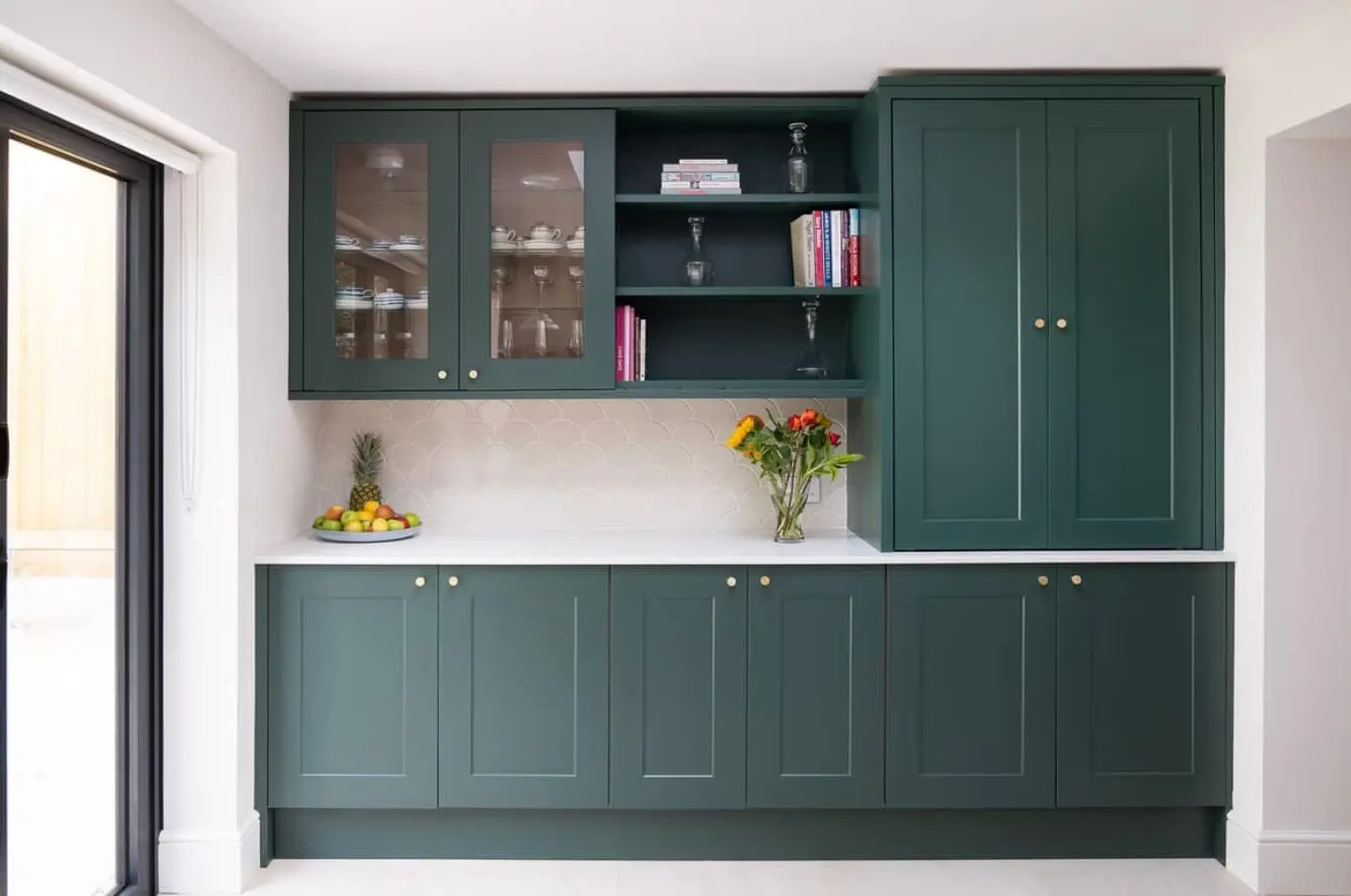 Green Color Recessed Panel Kitchen Cabinets.webp