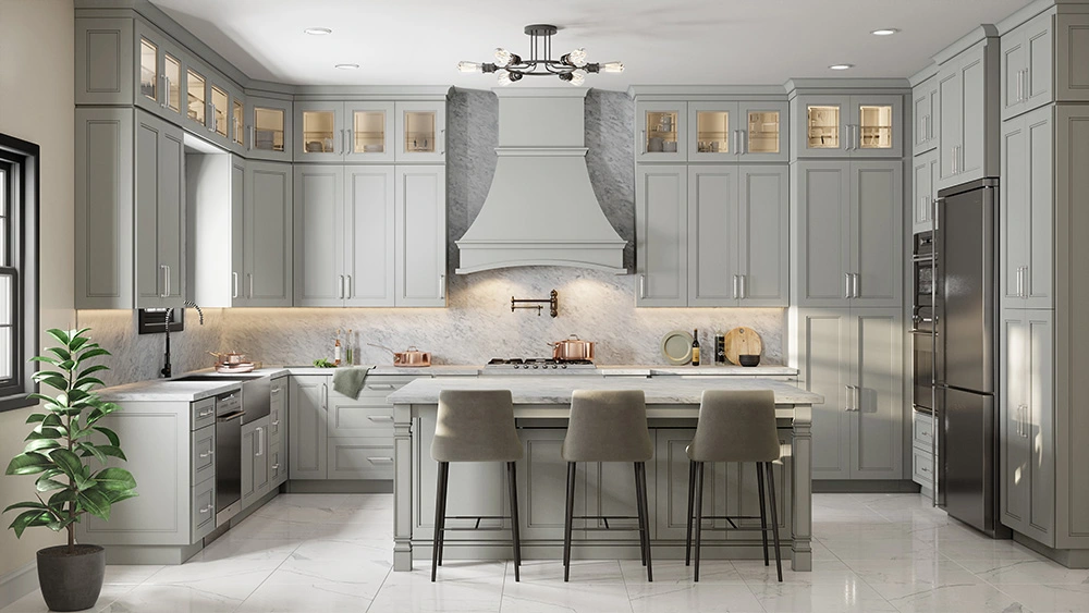 light grey color recessed panel cabinets kitchen