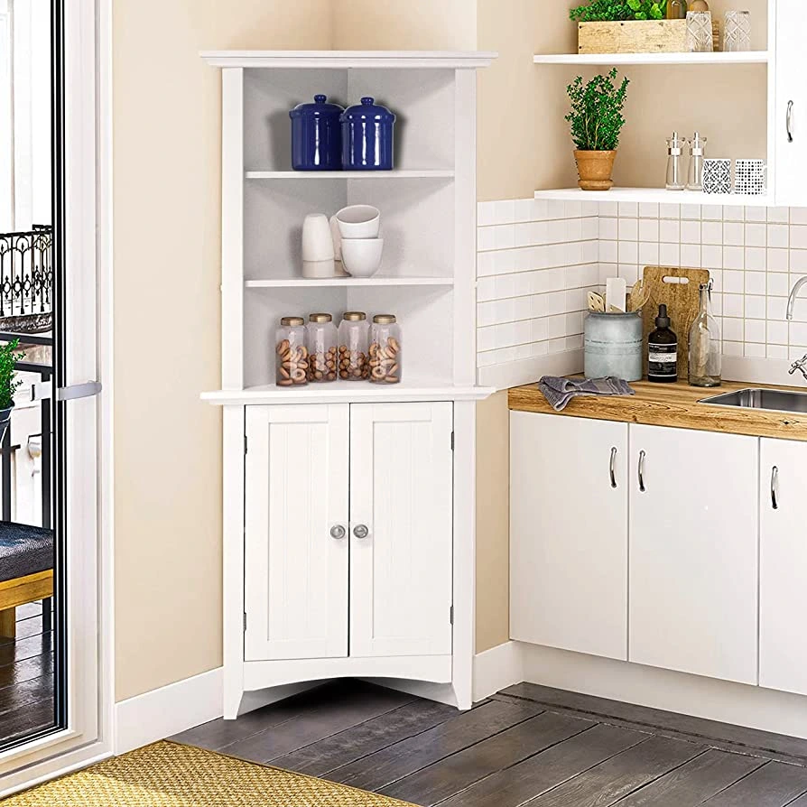 white color corner kitchen cabinets
