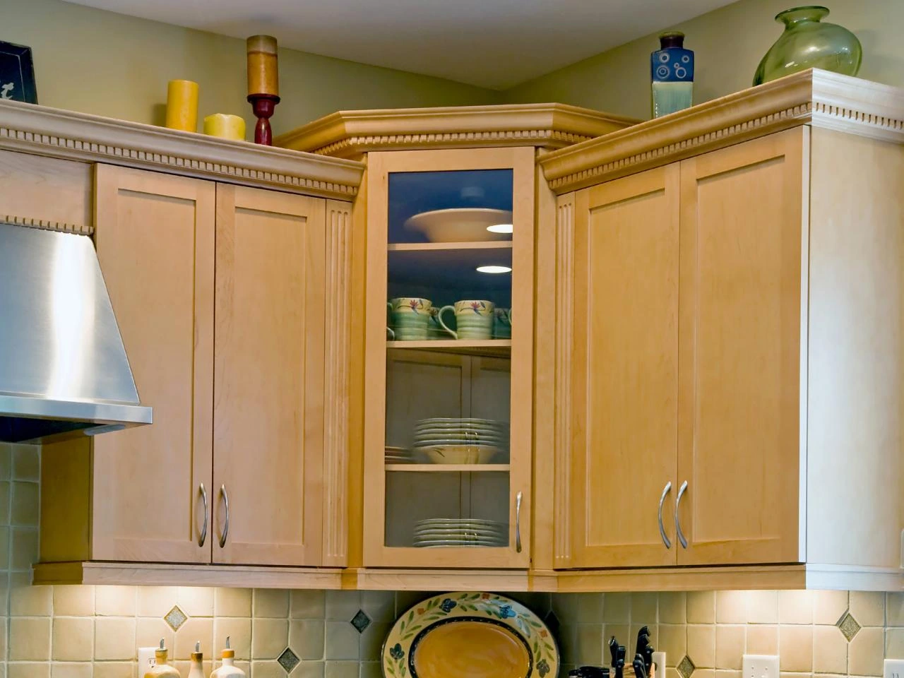wood color corner kitchen cabinets