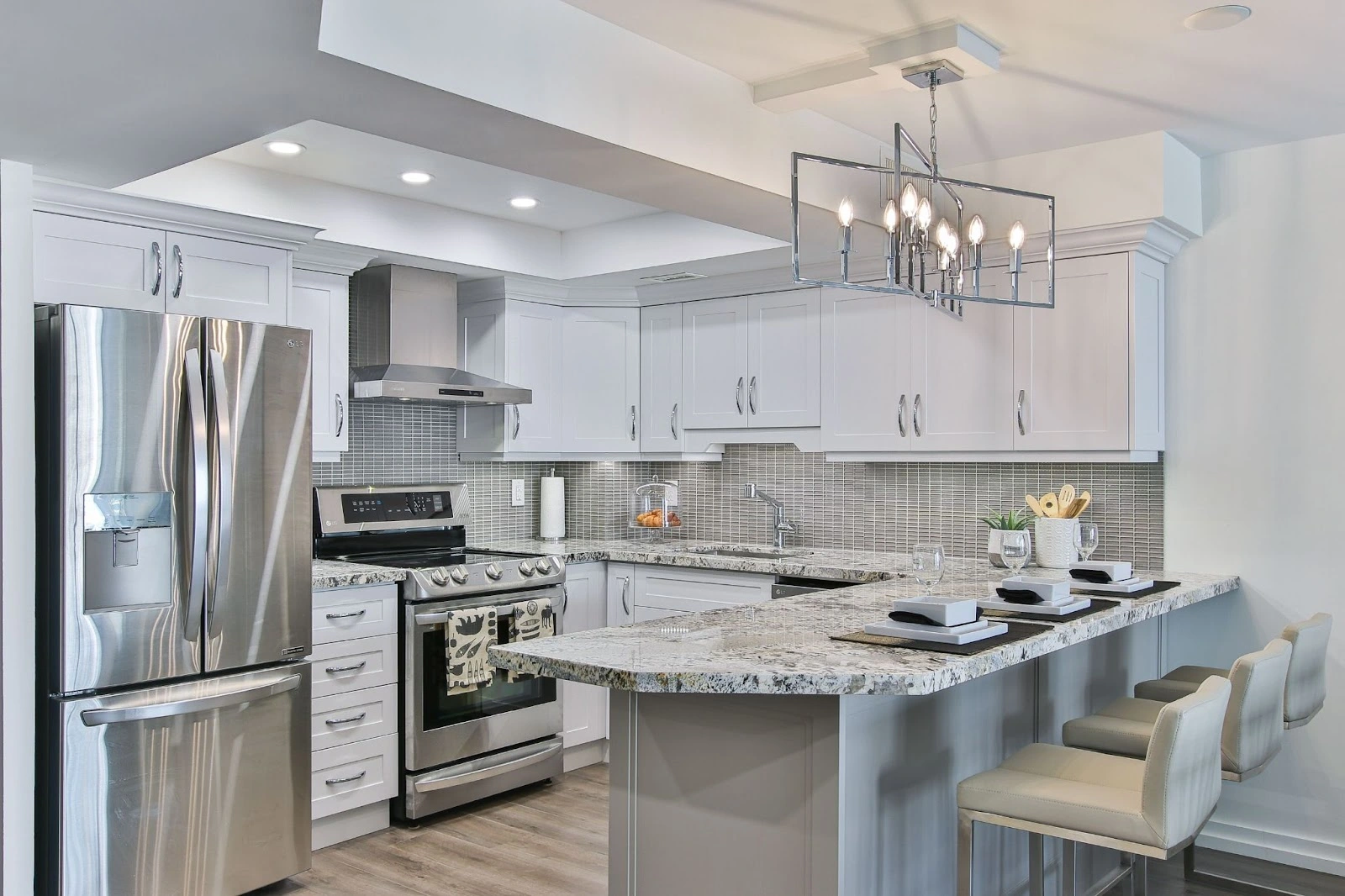 All white is the top kitchen countertop color trend in 2023.