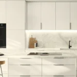 A photo of modern and sleek white frameless kitchen cabinets in Columbus Ohio