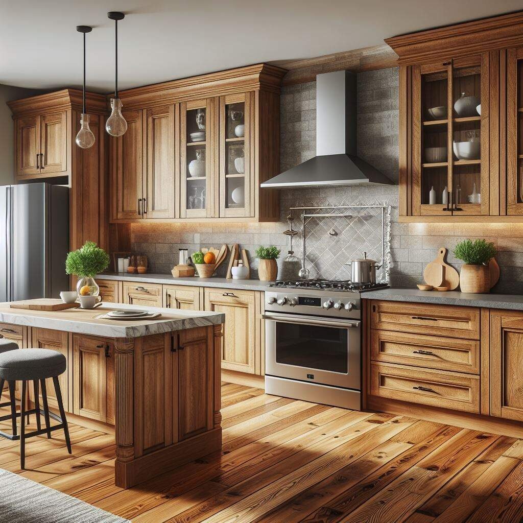 natural hickory kitchen cabinets in Columbus City