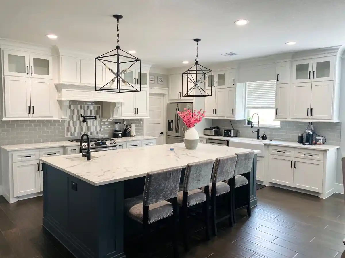 Grey Countertops and White Cabinets