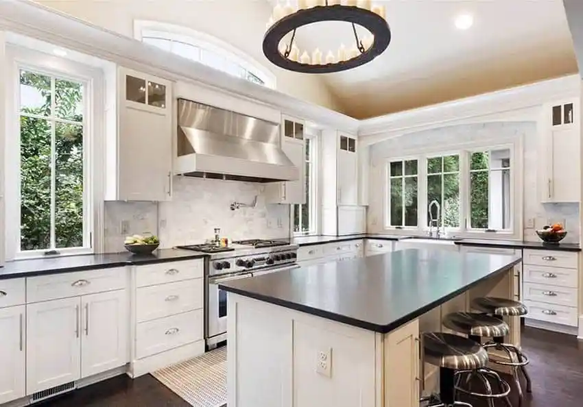 White Cabinets with Black Countertops