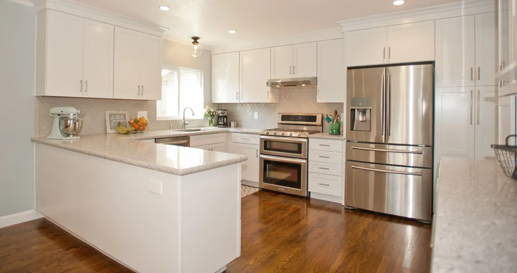 White Cabinets with Grey Backsplash