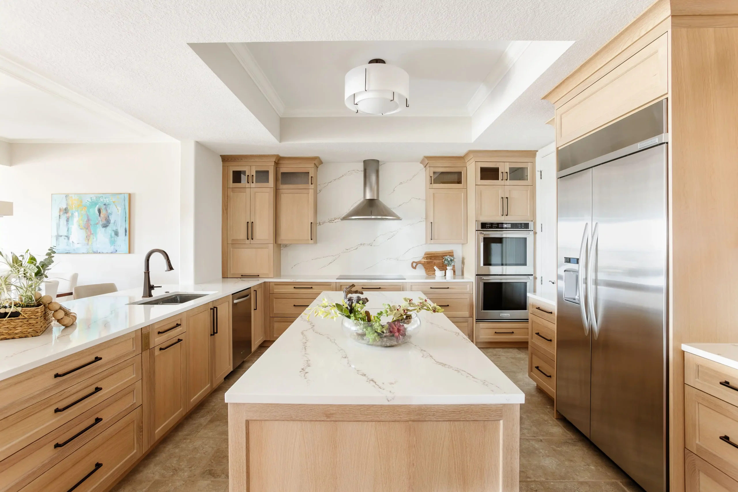 Wood Cabinets with White Countertops