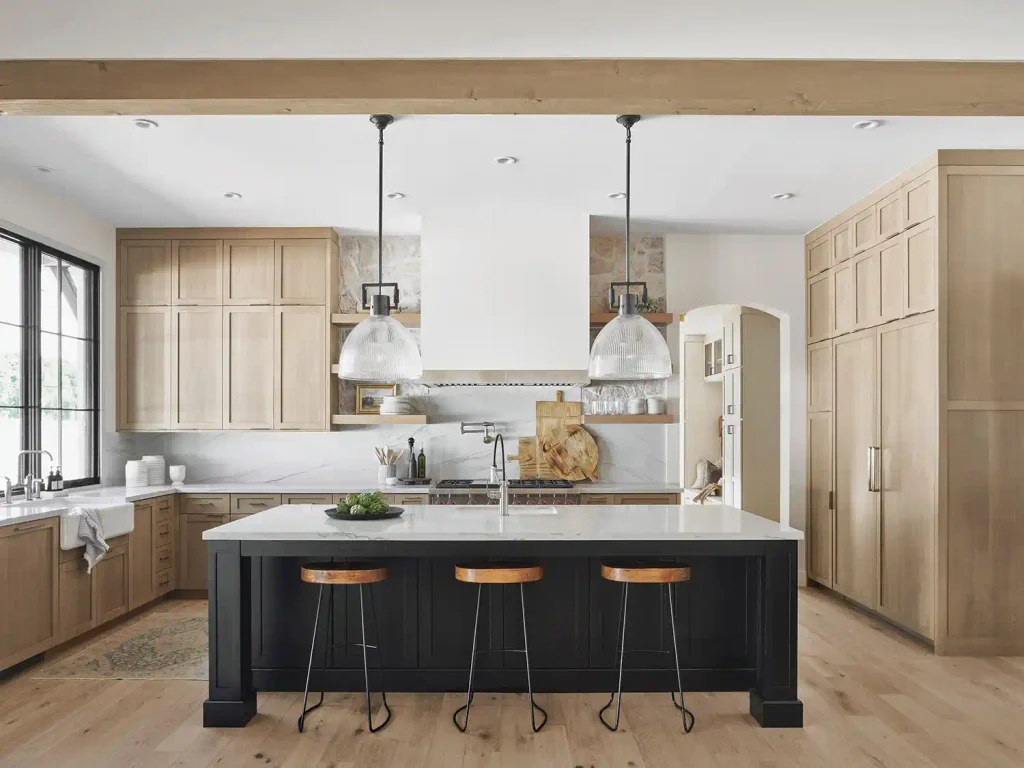 light wood kitchen cabinets with white countertops